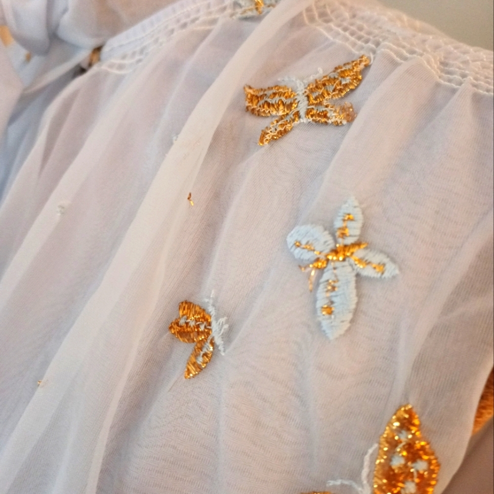 RARE, VINTAGE "EYEFUL BY THE FLAUMS" BLUE NYLON CHIFFON TOP! LIKE NEW! - Picture 7 of 17